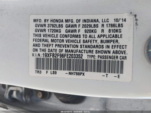 19XFB2F96FE203352 Honda Civic Ex-l