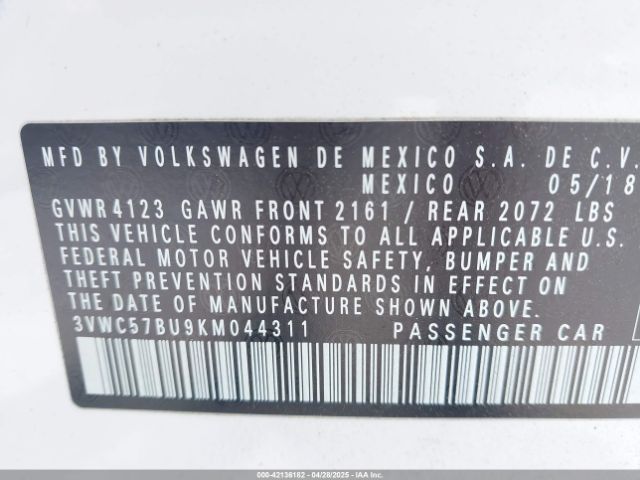 3VWC57BU9KM044311 Volkswagen Jetta 1.4t R-line/1.4t S/1.4t Se