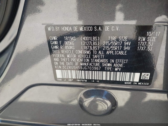 3CZRU5H59JG703967 Honda HR-V EX