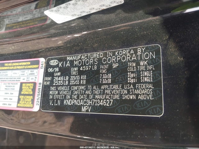 KNDPN3AC3H7134627 KIA gdi theta ii