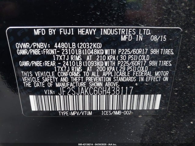 JF2SJAKC6GH438117 Subaru Forester 2.5i Limited