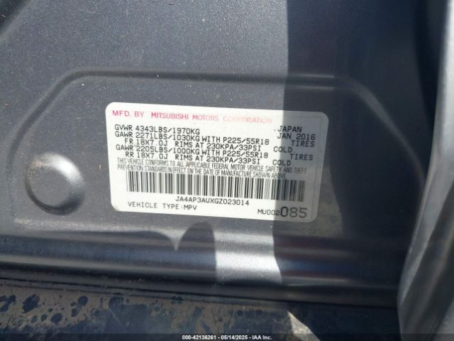 JA4AP3AUXGZ023014 Mitsubishi Outlander Sport 2.0 Es
