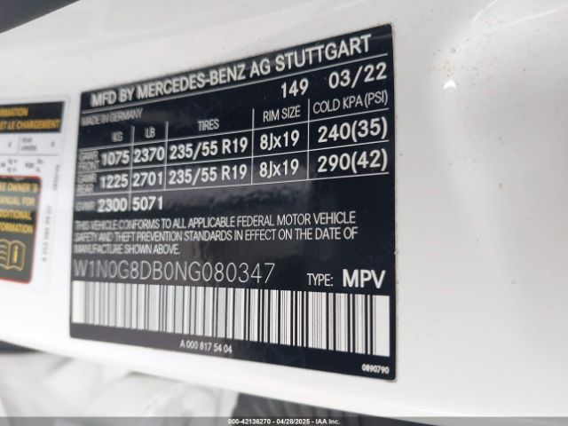 W1N0G8DB0NG080347 Mercedes-Benz Glc 300 Suv
