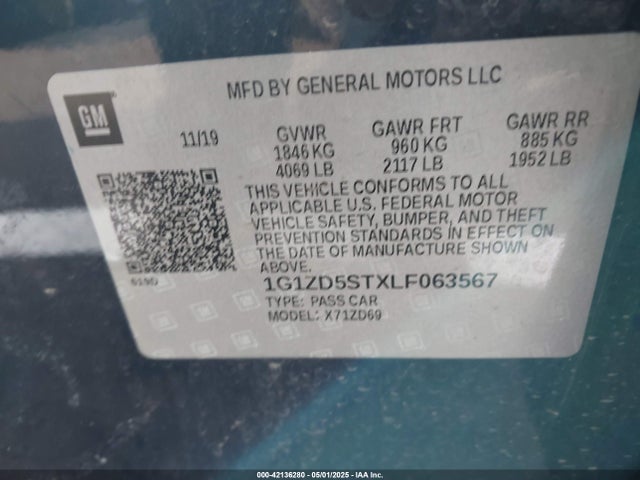 1G1ZD5STXLF063567 Chevrolet Malibu Fwd Lt