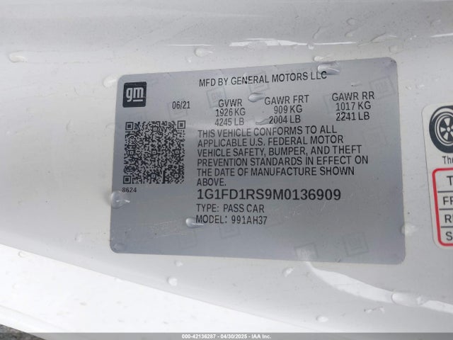 Chevrolet Camaro Rwd  2lt 2021 1G1FD1RS9M0136909 Image 9