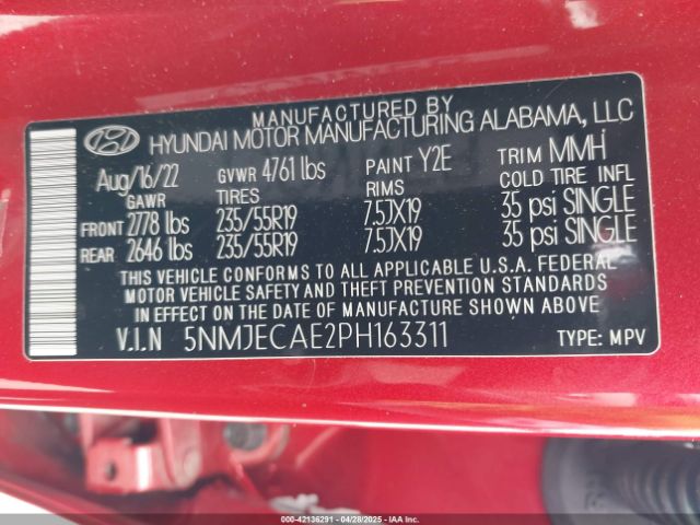 5NMJECAE2PH163311 Hyundai Tucson Limited