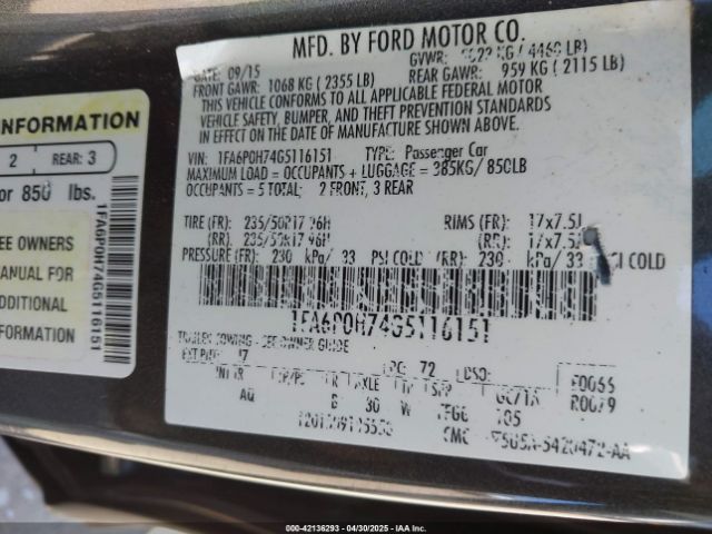 1FA6P0H74G5116151 Ford FUSION SE