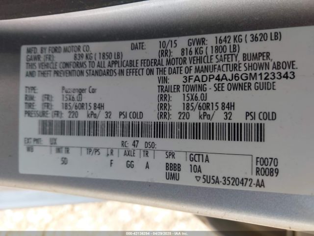 3FADP4AJ6GM123343 Ford FIESTA S