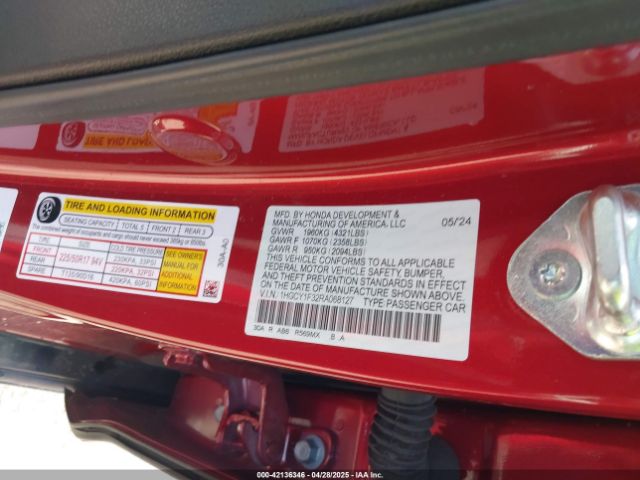 1HGCY1F32RA068127 Honda l15be