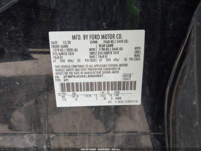 2FMPK4G9XLBB60857 Ford EDGE SE