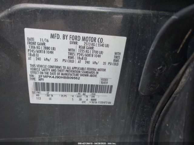 2FMPK4J90HBB09562 Ford EDGE SEL