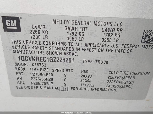 1GCVKREC1GZ228201 Chevrolet Silverado 1500 1lt