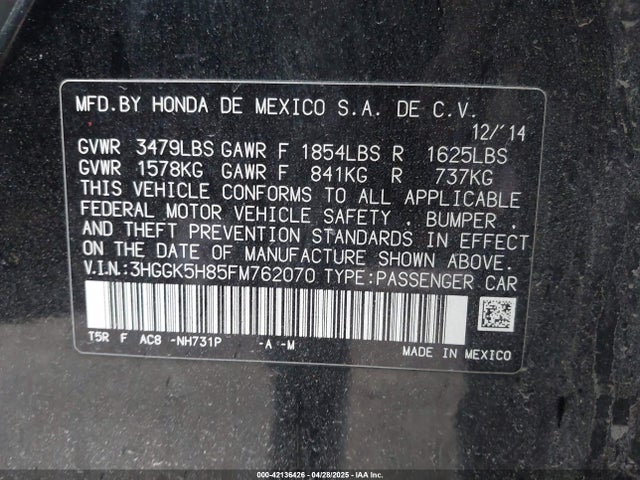 3HGGK5H85FM762070 Honda Fit Ex/ex-l