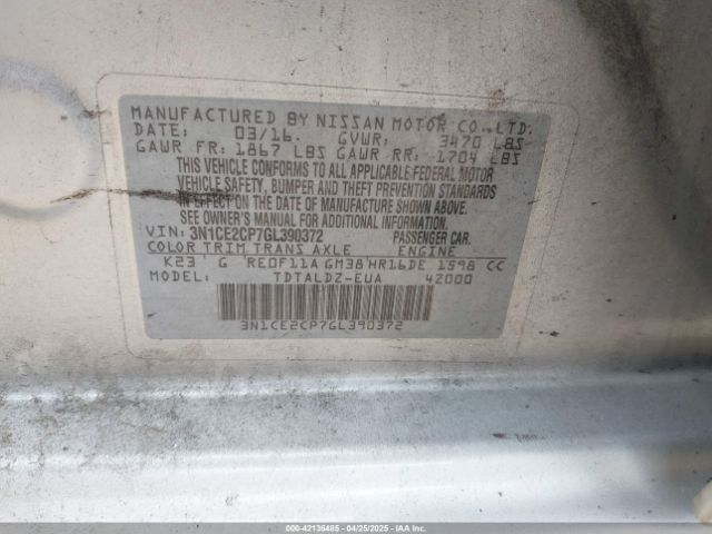 3N1CE2CP7GL390372 Nissan Versa Note S (sr)/s Plus/sl/sr/sv