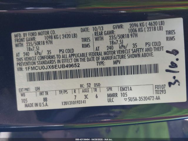 1FMCU0JX6EUB49652 Ford Escape Titanium