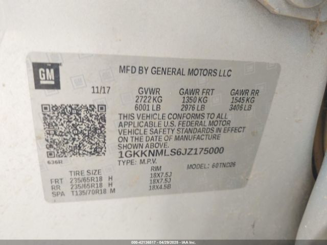 1GKKNMLS6JZ175000 GMC Acadia Slt-1