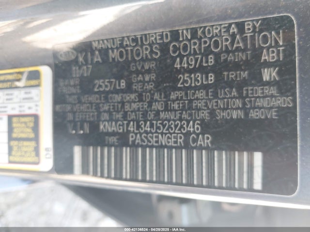 KNAGT4L34J5232346 KIA Optima Lx