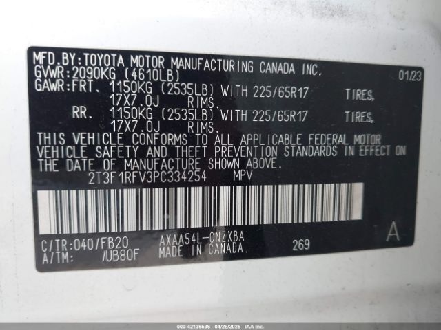 2T3F1RFV3PC334254 Toyota RAV4 LE