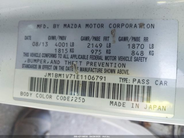 JM1BM1V71E1106791 Mazda Mazda3 I Touring