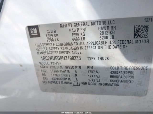 1GC2KUEG9HZ190338 Chevrolet Silverado 2500hd Wt