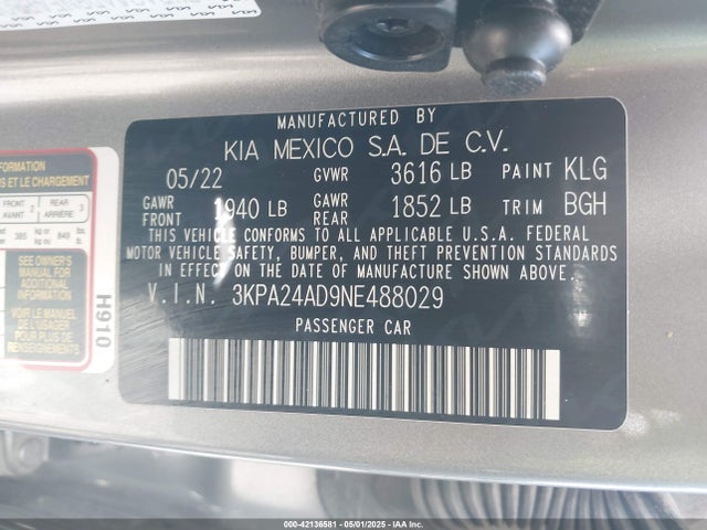 3KPA24AD9NE488029 KIA mpi gamma ii