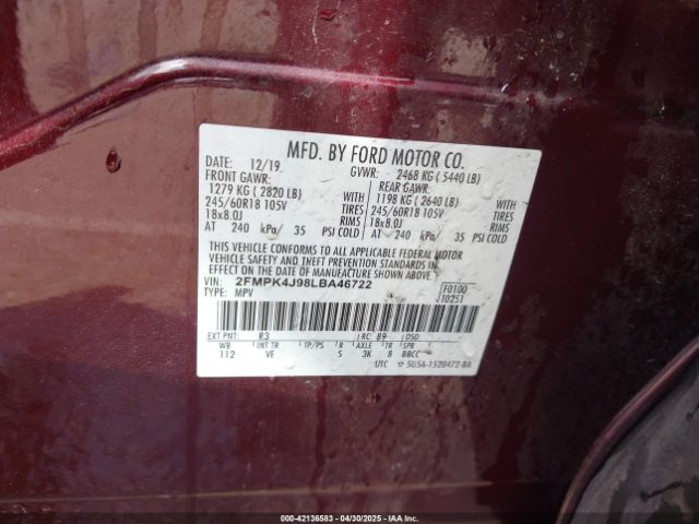 2FMPK4J98LBA46722 Ford EDGE SEL