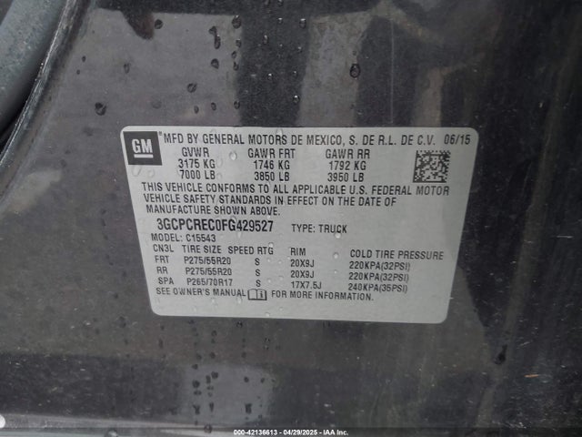 3GCPCREC0FG429527 Chevrolet Silverado 1500 1lt