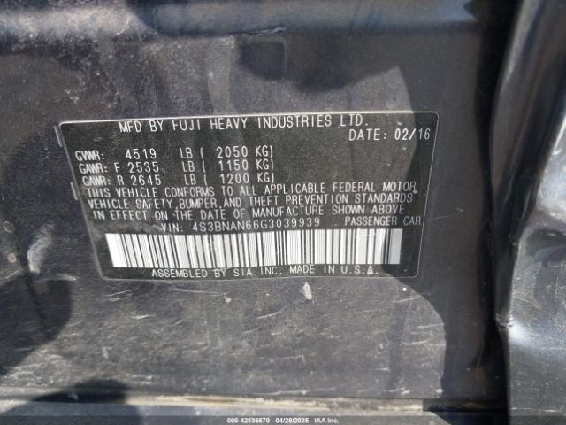 4S3BNAN66G3039939 Subaru Legacy 2.5i Limited