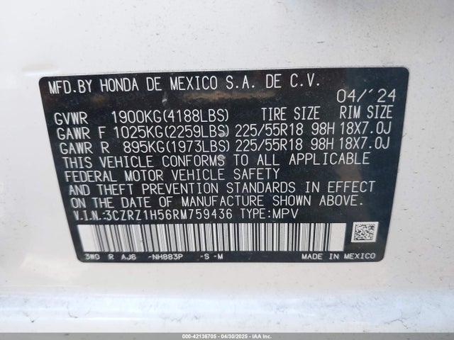 3CZRZ1H56RM759436 Honda k20z5