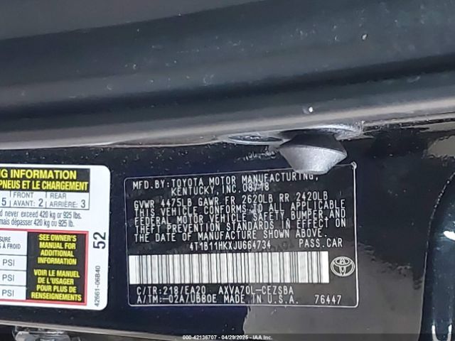 4T1B11HKXJU664734 Toyota CAMRY SE