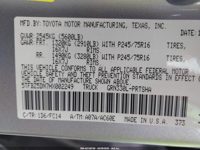 Toyota Tacoma Sr5 2017 5TFBZ5DN7HX002249 Image 9