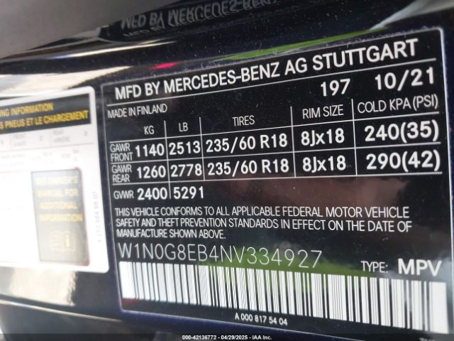 W1N0G8EB4NV334927 Mercedes-Benz Glc 300 4matic Suv
