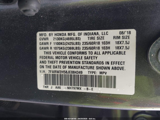 7FARW2H58JE084349 Honda l15be