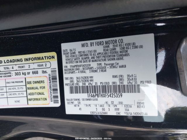 2015 FORD MUSTANG 1FA6P8THXF5425359 Photo 8