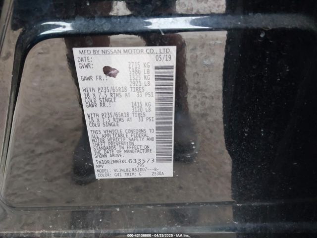 5N1DR2MM3KC633573 Nissan Pathfinder S