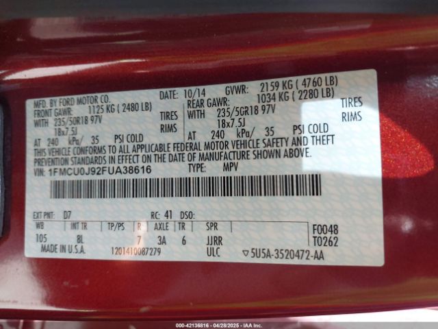 2015 FORD ESCAPE 1FMCU0J92FUA38616 Photo 8