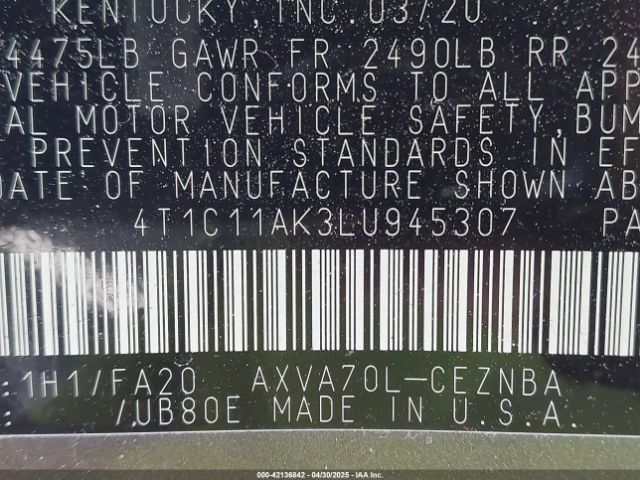 4T1C11AK3LU945307 Toyota CAMRY LE