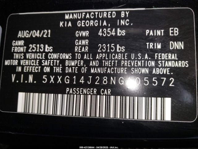 5XXG14J28NG105572 KIA K5 LXS