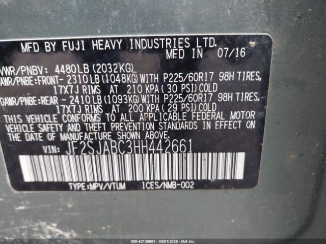 JF2SJABC3HH442661 Subaru Forester 2.5i