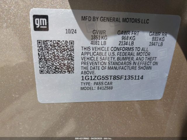1G1ZG5ST8SF135114 Chevrolet Malibu Fwd Rs