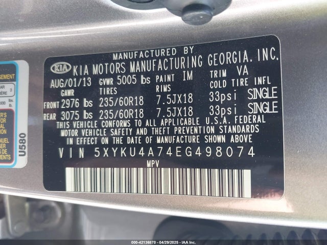 5XYKU4A74EG498074 KIA Sorento Ex V6