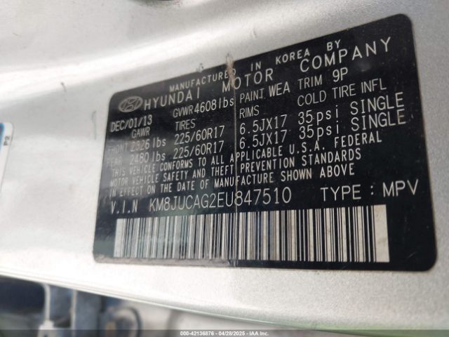 KM8JUCAG2EU847510 Hyundai TUCSON SE