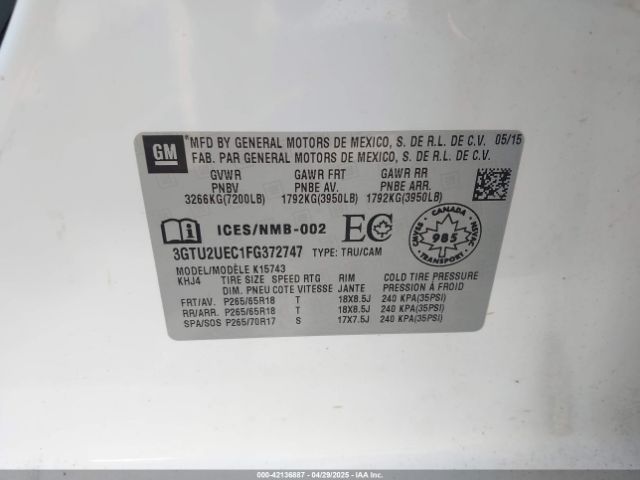 3GTU2UEC1FG372747 GMC Sierra 1500 Sle