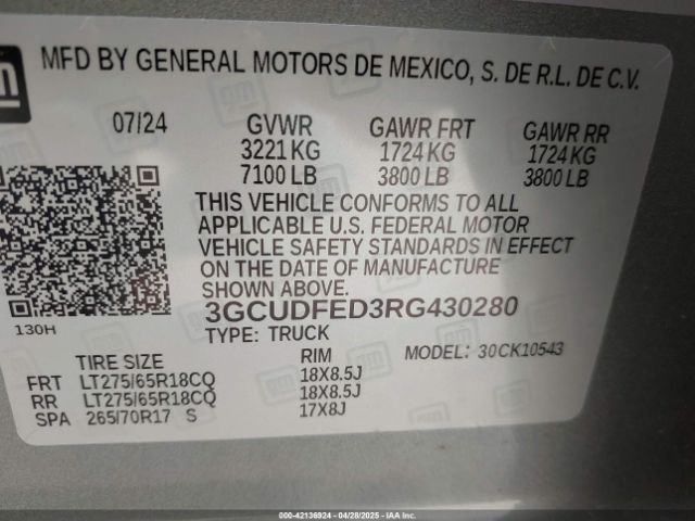 3GCUDFED3RG430280 Chevrolet Silverado 1500 4wd  Short Bed Lt Trail Boss