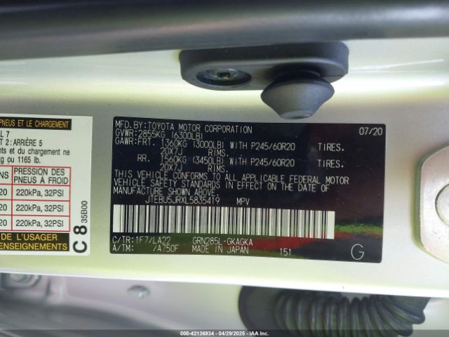 JTEBU5JRXL5835419 Toyota 4runner Limited