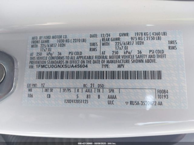 1FMCU0GNXSUA45604 Ford Escape Active