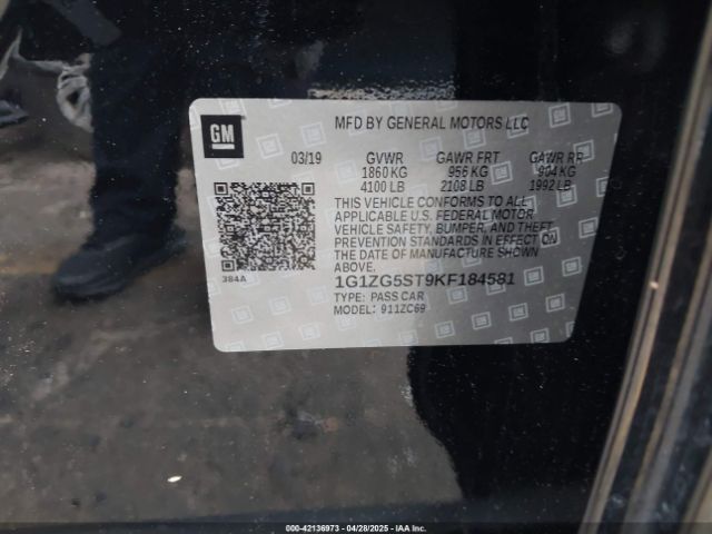 1G1ZG5ST9KF184581 Chevrolet MALIBU RS