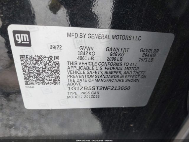 1G1ZB5ST2NF213650 Chevrolet Malibu Fwd Ls