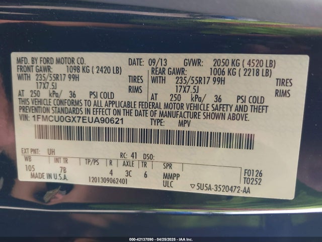 1FMCU0GX7EUA90621 Ford ESCAPE SE