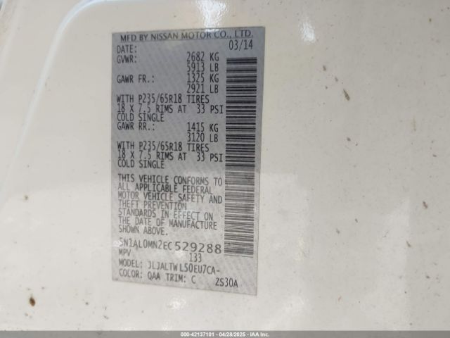 5N1AL0MN2EC529288 Infiniti QX60